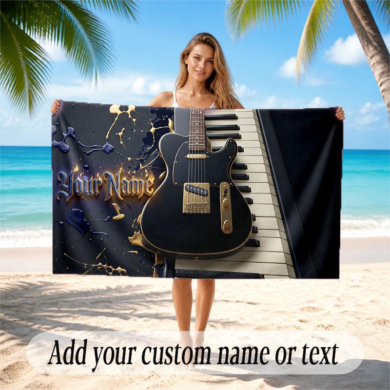 Music General Theme Beach Towel Personalized Custom Name & Text Soft Quick Dry Beach Towel for Swimming Travel