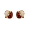 Autumn Winter 2025 High-End Maillard Color Block Coffee Ear Clips and Stud Earrings for Women