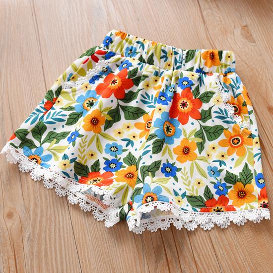 Girls' Floral Chiffon Set Summer New Item for Baby Girls Children's Camisole Top Lace Shorts Two-piece Set
