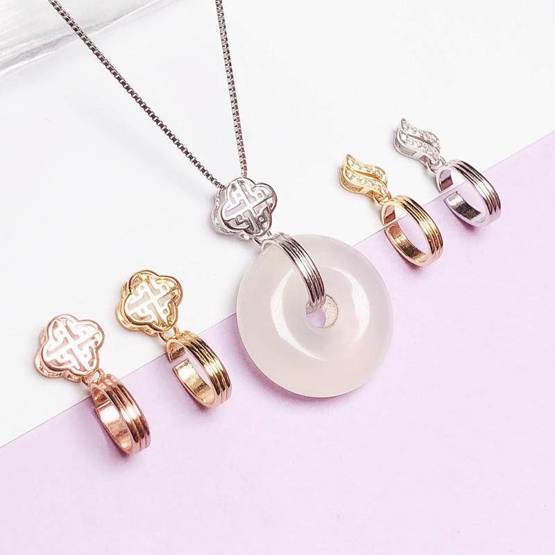 

DIY Peace Buckle Gold-Plated Jade Ring Pendant - 925 Sterling Silver Charm