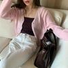 Korean V Neck Cropped Knit Cardigan Women Coat Spring Autumn Solid Color Elegant Slimming Top