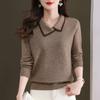 Autumn new simple lapel design knitted sweater casual commuting lazy mother top women
