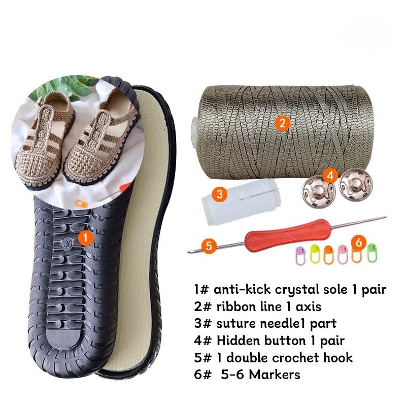 1 Set Hand-woven Hollow Line Hook Sole Kids Adult Roman Sandals Crystal Bottom Hooks Sandals Crocheted Diy Hand-knitted Material