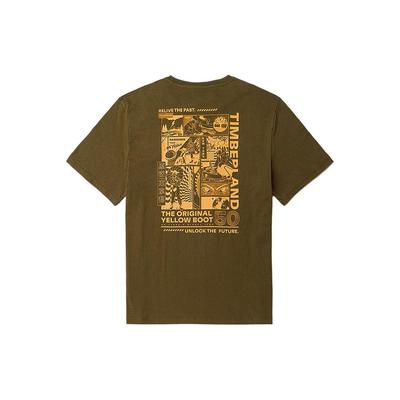 Timberland Letter Logo Print Crew Neck Short Sleeve T-Shirt Unisex Tops Dark-Olive-Green A27V8-302