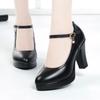 High Heels Platform Pumps Mujer 2025 Spring New Fashion Buckle Solid Black Shoes Woman PU Leather Waterproof Shoes Femme