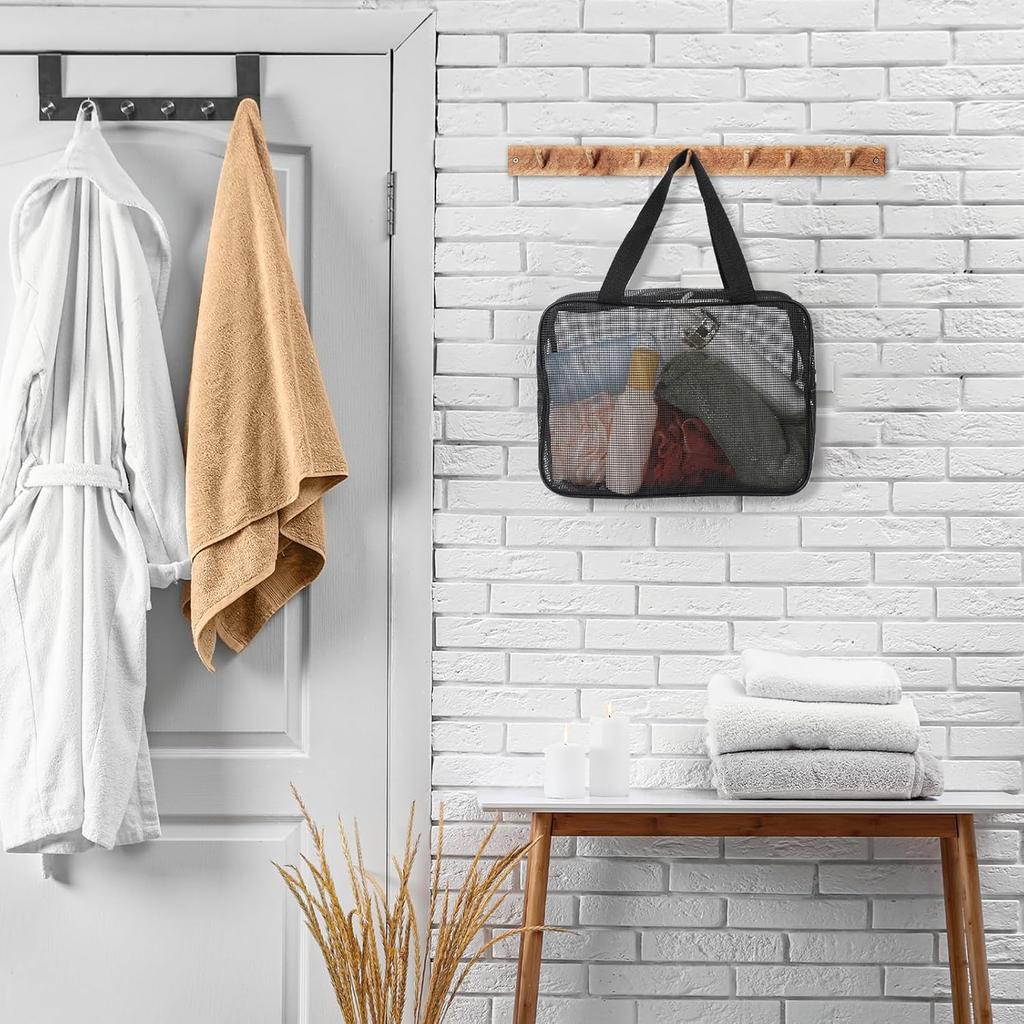 Portable Large Capacity Mesh Shower Bag Multifunctional Toiletry & Cosmetic Storage Caddy Tote for Travel & Bathroom