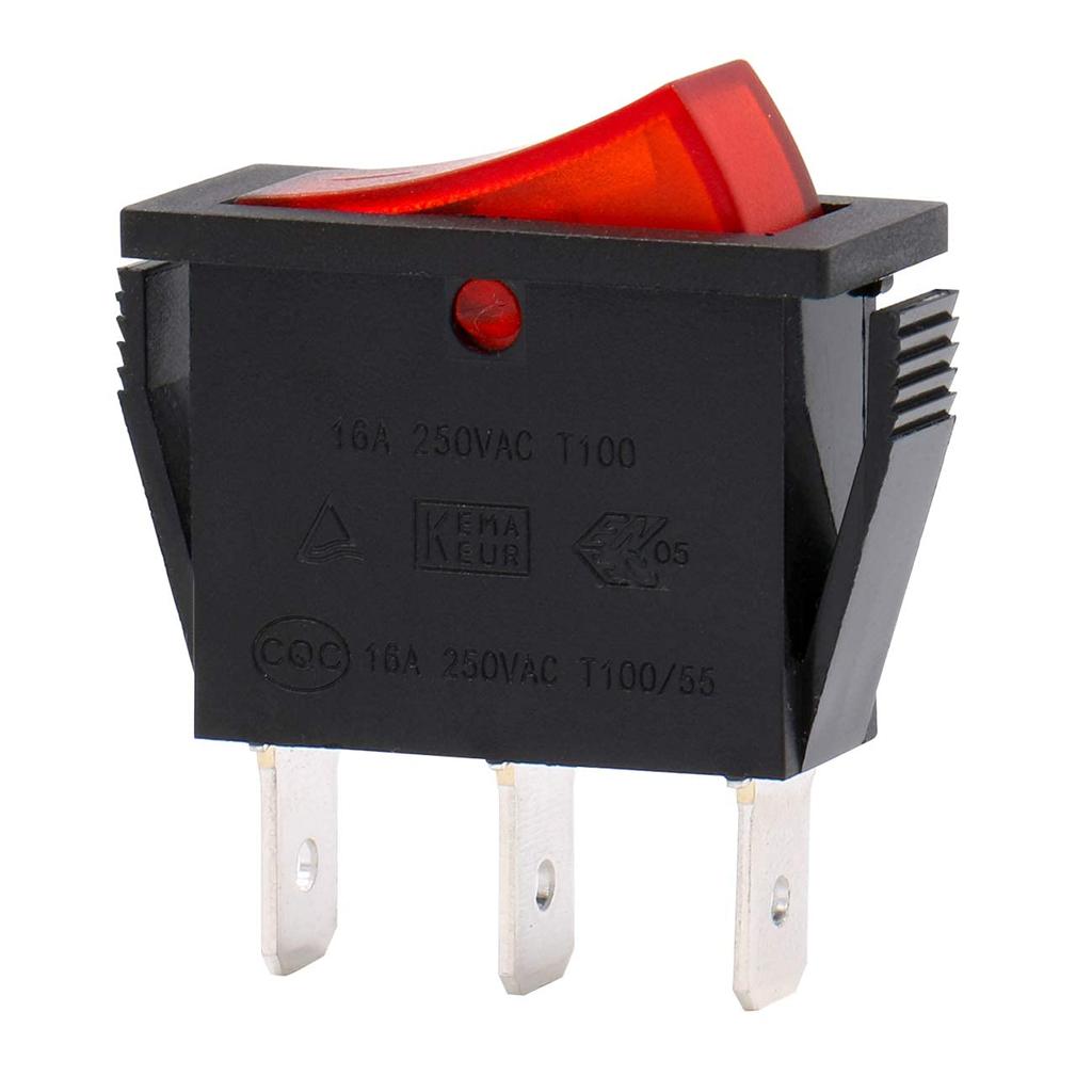 Heschen Rocker Switch ON-Off SPST 3 Terminals Red Light 16A 250VAC 5Pack