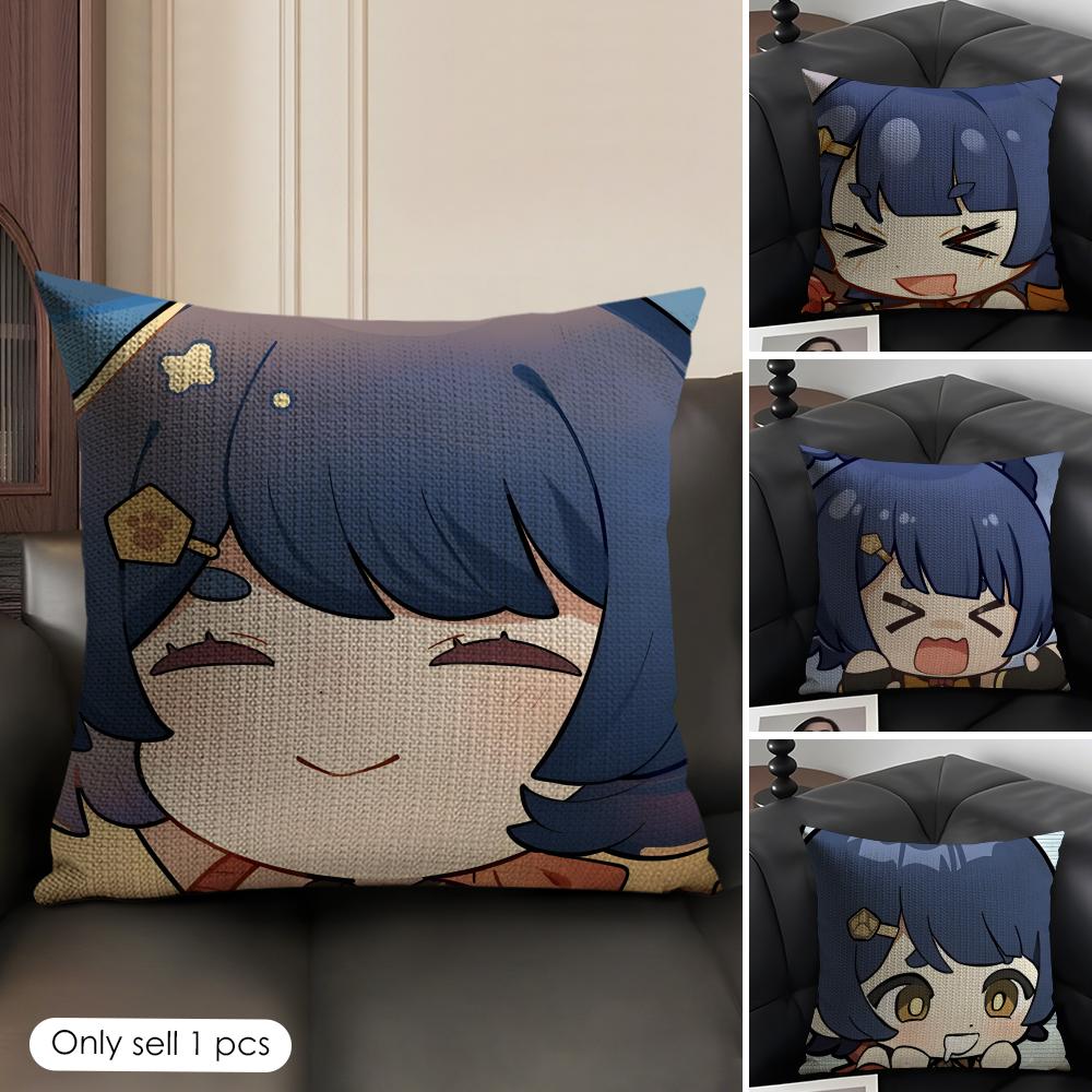 Xiangling Cute Genshin Impact Cushion Cover Natural Linen Organic Fabric DoubleSided Printing Sofa Home Decor Gift Pillow Case