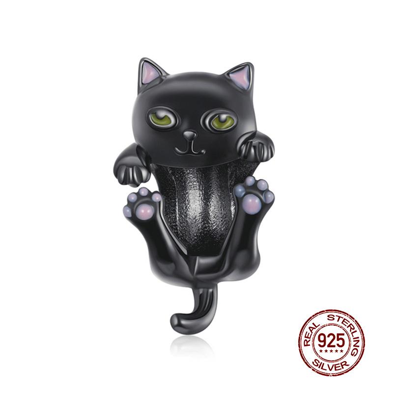 WOSTU 925 Silver Animal Cat Charm Pendant Heart Family Ladybug Bee Beads Fit Original Bracelet DIY Jewelry For Women