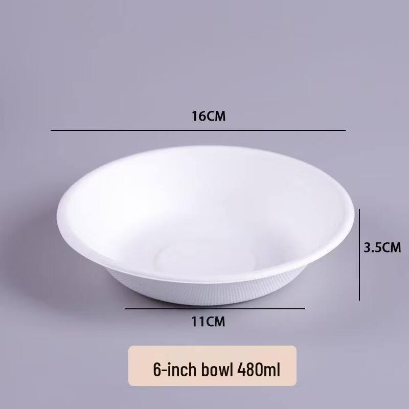 KASHICONG Disposable Biodegradable Thickened Paper Bowls 480ml (6 inch)