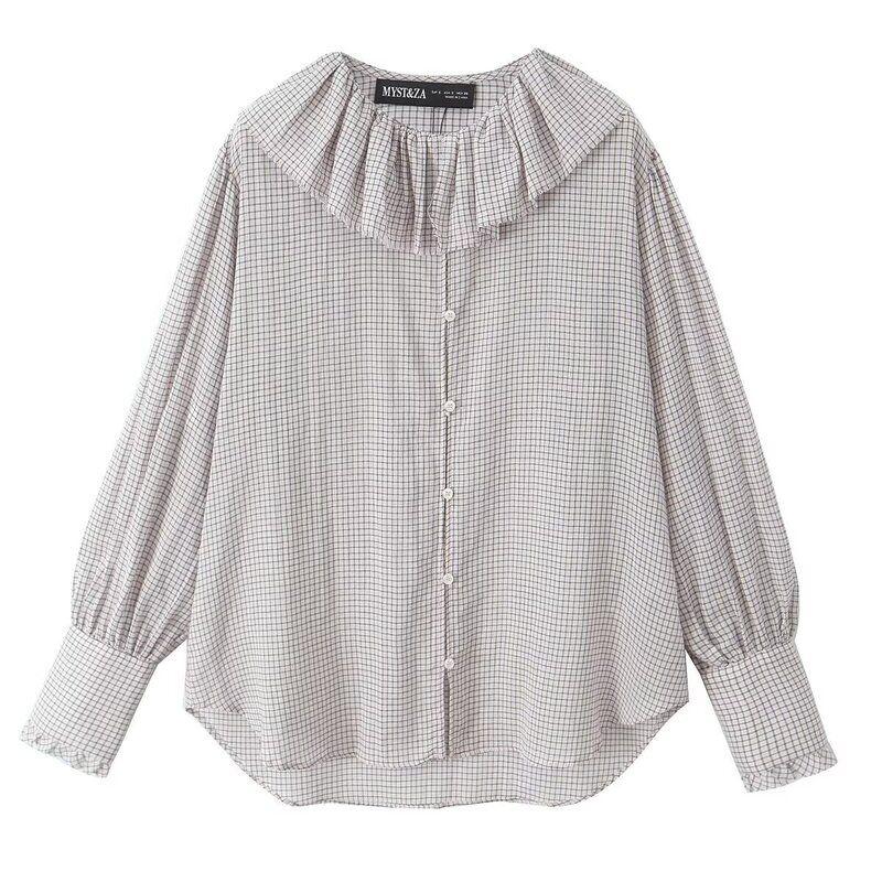 Fashion Style 2024 Fall and Winter New Women's Clothing Easiest for Match Cotton Plaid Laminated Decoration Shirt 9479277