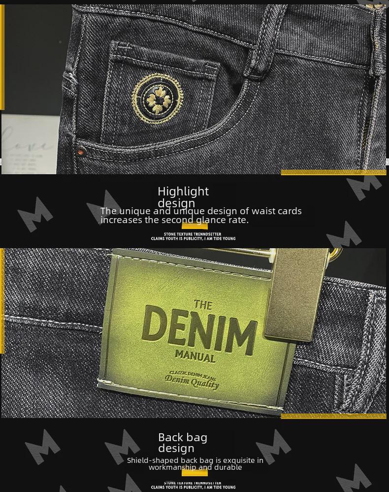 Brand Men's Trendy Elastic Embroidery Slim Straight Jeans