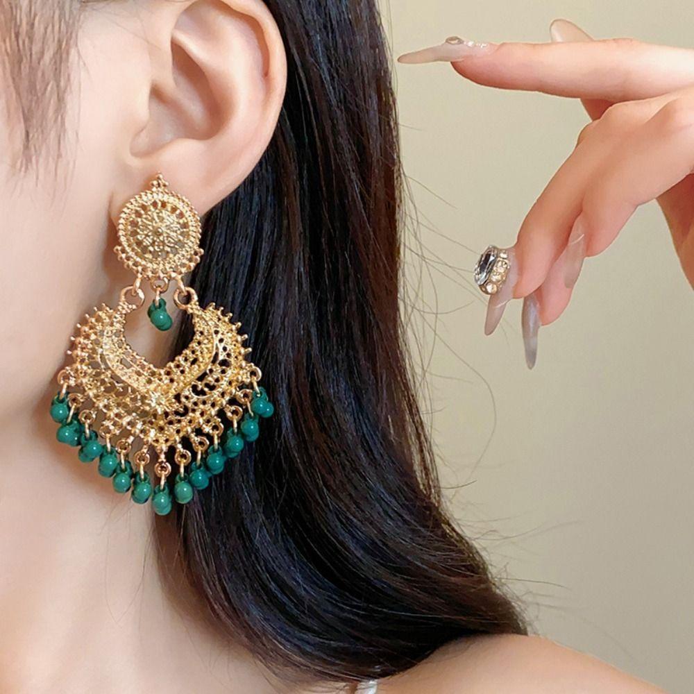 Rhinestone Tassel Water Droplet Earrings Beaded Tassel Exaggerated Tassel Earrings  Party