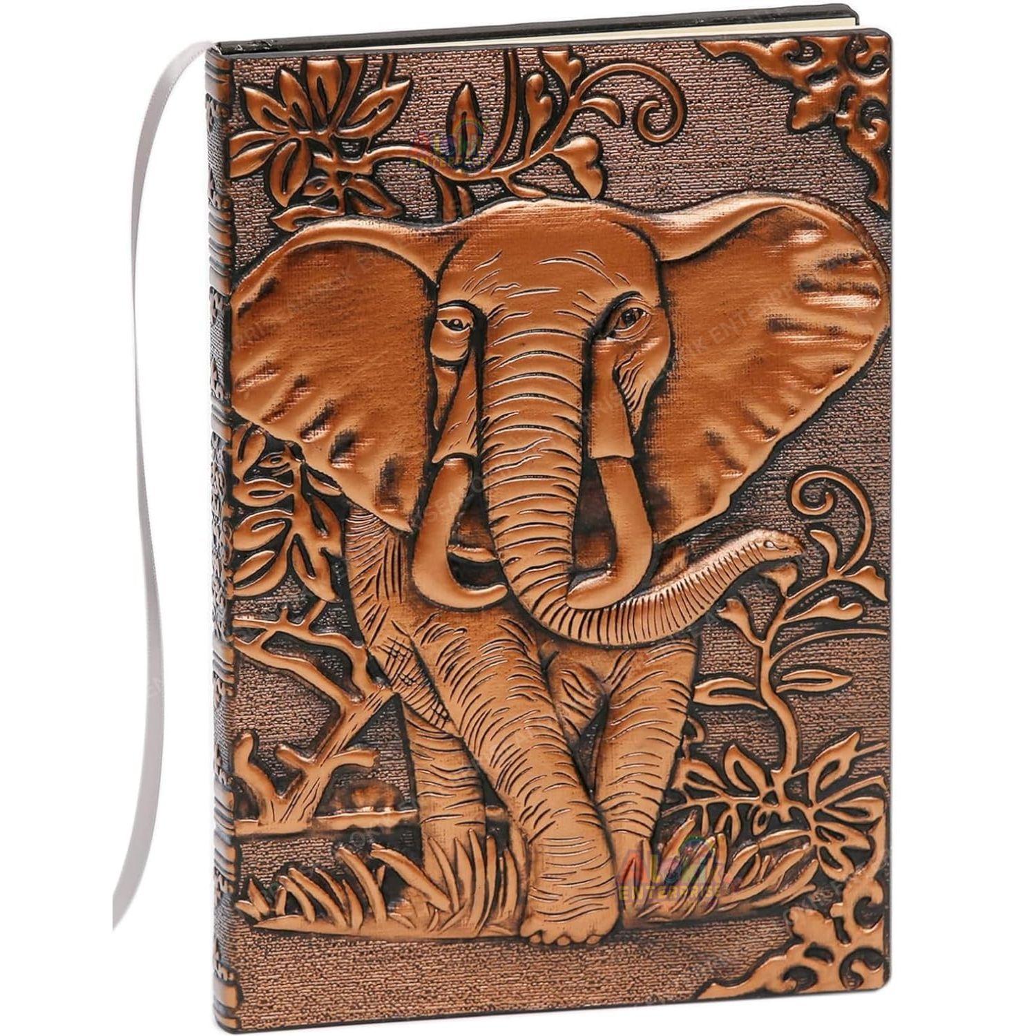 Superaura 3D Copper Elephant DND Vintage Leather Journal Writing Notebook with 200 Pages A5 Journal Diary,Antique Handmade Diary