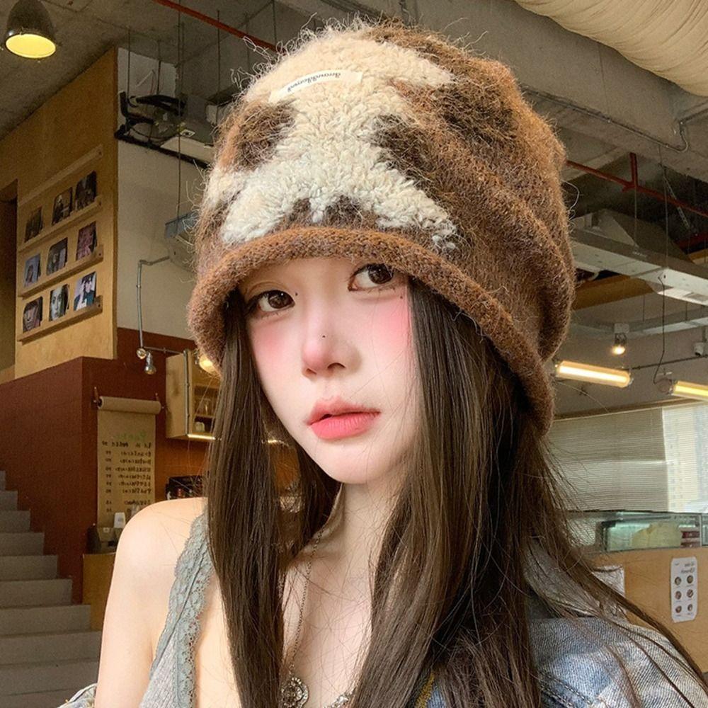 Jacquard Slouchy Beanie Hat Ear Protection Earflap Hat Vintage Knitted Beanie Hat Japanese Style