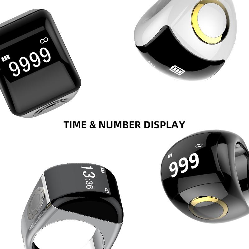 Zikr Ring Religious Smart Electronic Rosary Counter Prayer Time Reminder Alarm Clock IOS App Control Compass Ceramic Case IP68