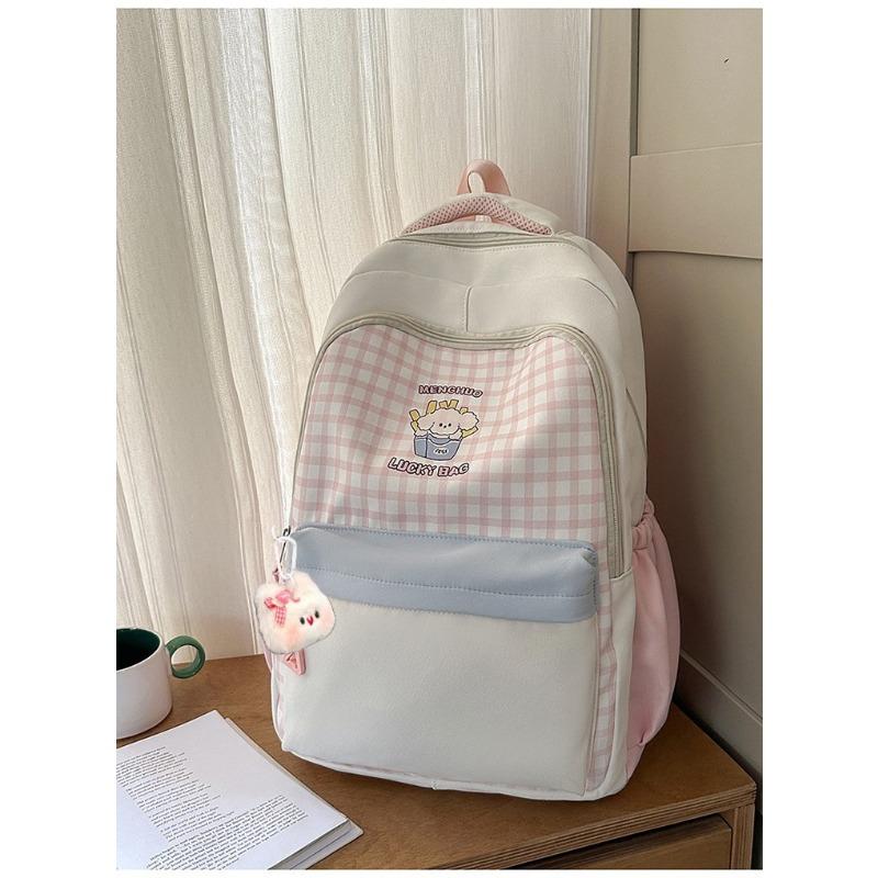 Japanese new high-value, fresh, sweet and sweet plaid backpack, lightweight and large-capacity backpack for junior high school students