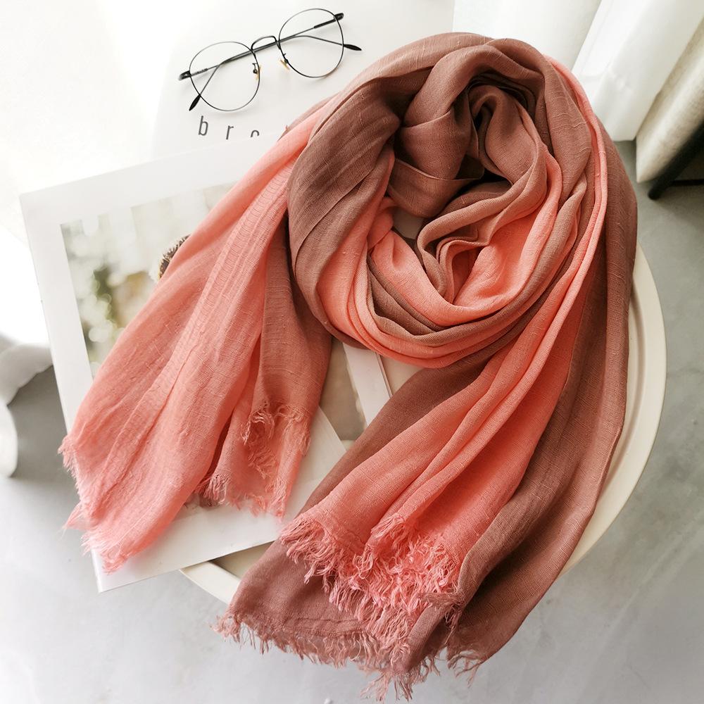 

Japanese Style Unisex Cotton Linen Scarf Gradient Color Autumn Winter Long Soft Shawls and Wraps Lady Short Tassel Bufanda
