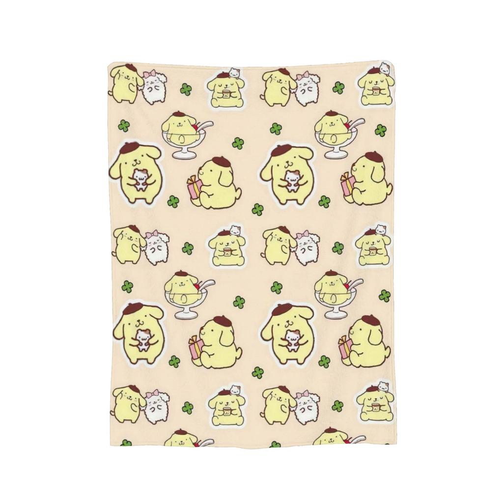Cute Pom Pom Purin Pattern Blankets Flannel Summer Air Conditioning Breathable Soft Throw Blanket for Home Bedroom Bedspread