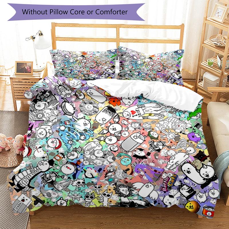 3pcs The Battle Cats Pattern Bedding Set Duvet Cover Set Includes Duvet Cover &pillowcases, Perfect All Season Bedroom Decoration & Gift