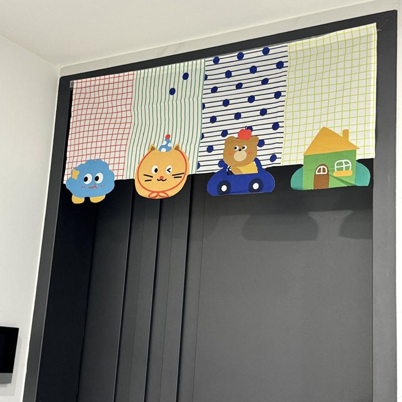 Animal Cartoon Door Curtain Self-Adhesive Partition Curtains Without Perforations For Bedrooms Privacy, Living Rooms, Bathrooms