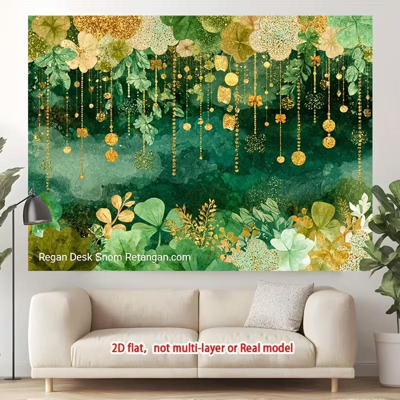2D St. Patrick s Day Themed Background with Glitter Leaves and Shamrocks 47.2x31.5inch/120*80cm