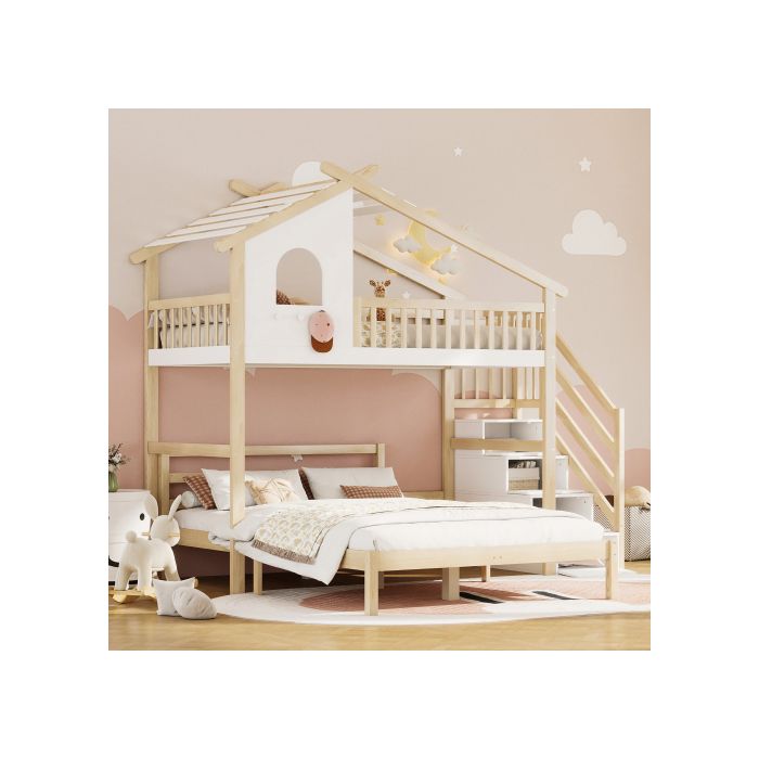 Lit En Hauteur - MUVOE - 90x200 Cm - Blanc - Sommier À Lattes - Rangement Intégré