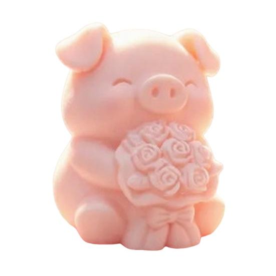 Three Dimensional Pig Figurine 3D Printed with Flower Bouquet, Cute Piglet Desktop Home Office Table Decor Ornament, Creative And Statue for