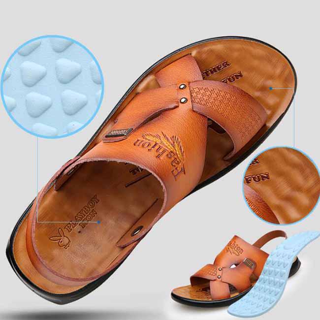 Cowhide Leather Beach Shoes Men's Trend Casual Men's Non-slip Sandals Men's Sandals Slippers