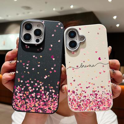 Muster Kleine Liebesherzen Ledertextur Slim Weiche Hülle Für iPhone 16 Pro Max 15 14 Pro 13 12 11 TPU Matt Linsenschutz Stoßfest Handyhülle
