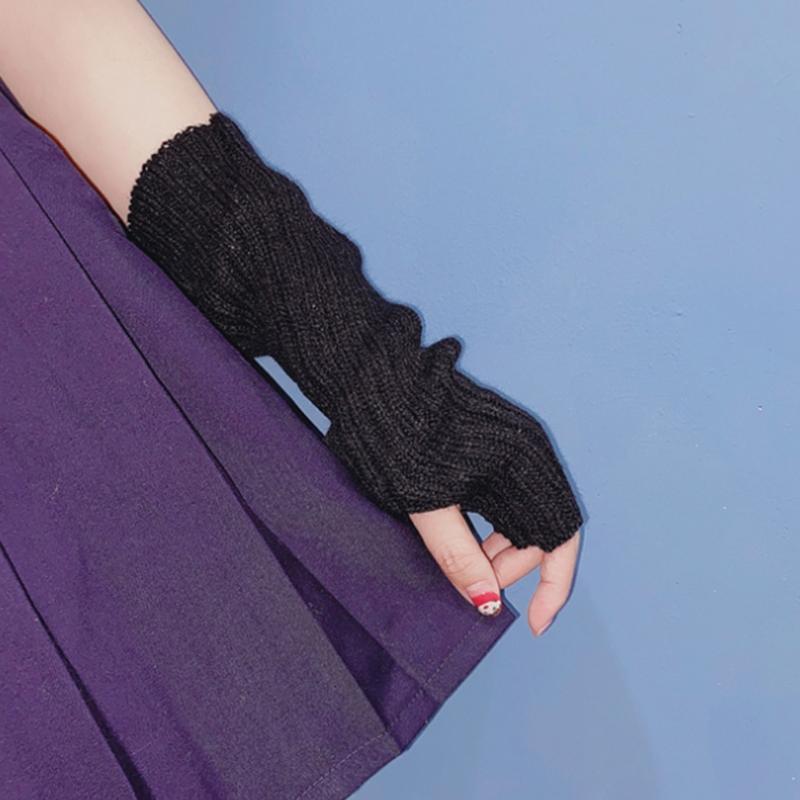Long Fingerless Gloves Knitted Arm Sleeves Stretchy Arm Cover Thumb Hole Mittens