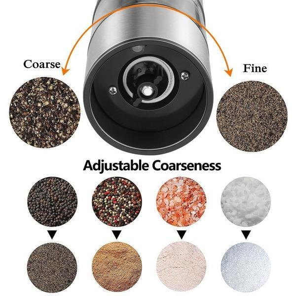 Stainless Steel Electric Salt and Pepper Mill Set Automatic Herb Spice Grinder Adjustable Coarseness Gifts Kitchen Gadget