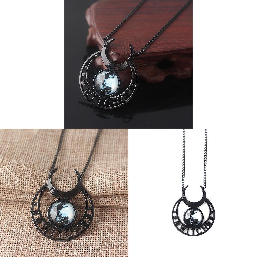 Punk Gothic Moon Necklace With Blue Stone And Cross Chain For Women