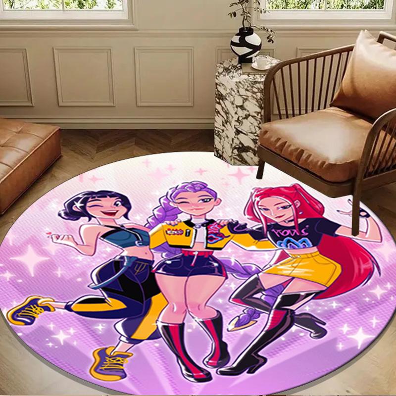 Superhero Kpop Friends Adventure Round Rug for Livingroom,Bedroom, Palyroom, Chair Rug, Area Rug, Circle Carpet, Large Size Fan Christmas Gift