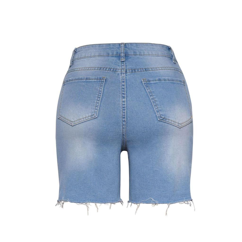 Pantaloncini di Jeans Strappati a Vita Alta da Donna 2025 – Elasticizzati, a Cinque Punti, Stile Streetwear Europeo