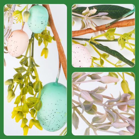 Ostergirlande Künstliche Eiergirlande mit Lammohren Blättern für Frühling Kaminsims Kamin Fenster Wand Innen Außen Dekor