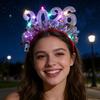 Hair Hoop 2026 Shiny Sequin Headband Elastic Festive Hairband with Plush Ribbons Colorful New Year Party Accessory
