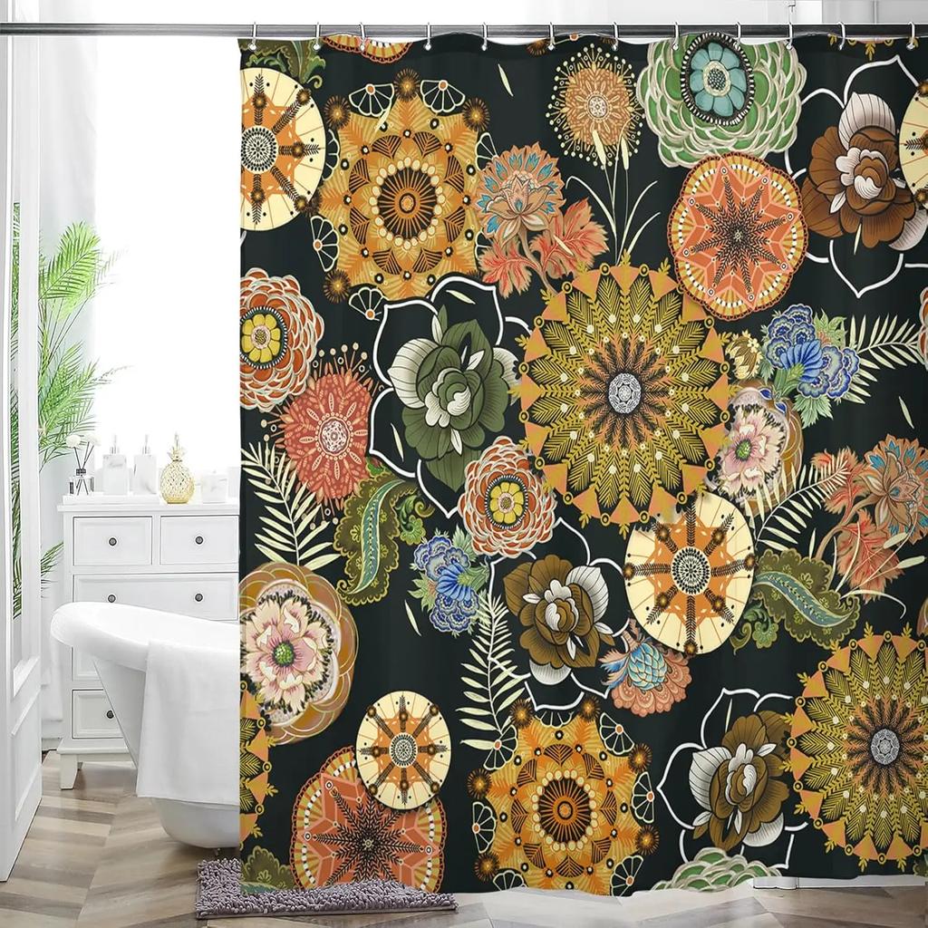 Flerfärgad Blomkonst Blommig Duschdraperi Badrum Dekorativ Vattentät Tvättbar Duschdraperi 180x180cm