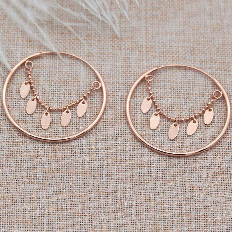 Purple Gold-Plated Rose Gold Willow Leaf Circle Simple Fashion Temperament Colored Gold Earrings