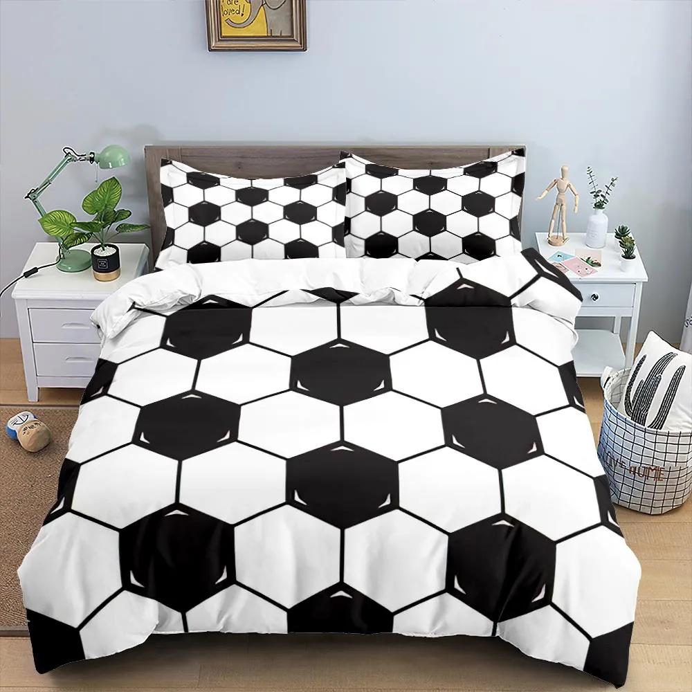 Football Duvet Cover Set King Size Simple Black White Comforter Cover 3D Soccer Sport for Kids Boys Girls Polyester Bedding Set