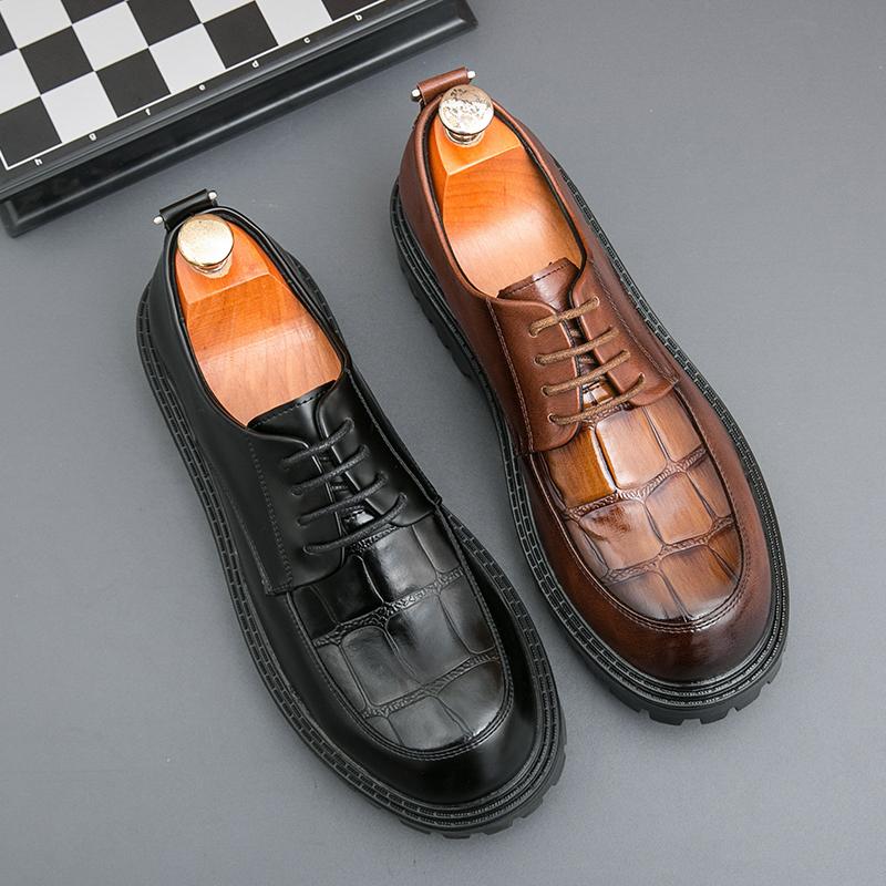 Spring Luxury Brand Designer Dress Shoes Men Shoes Thick Bottom Platform Casual Oxford Shoe Low Heel Lace-up Round Head Shoes