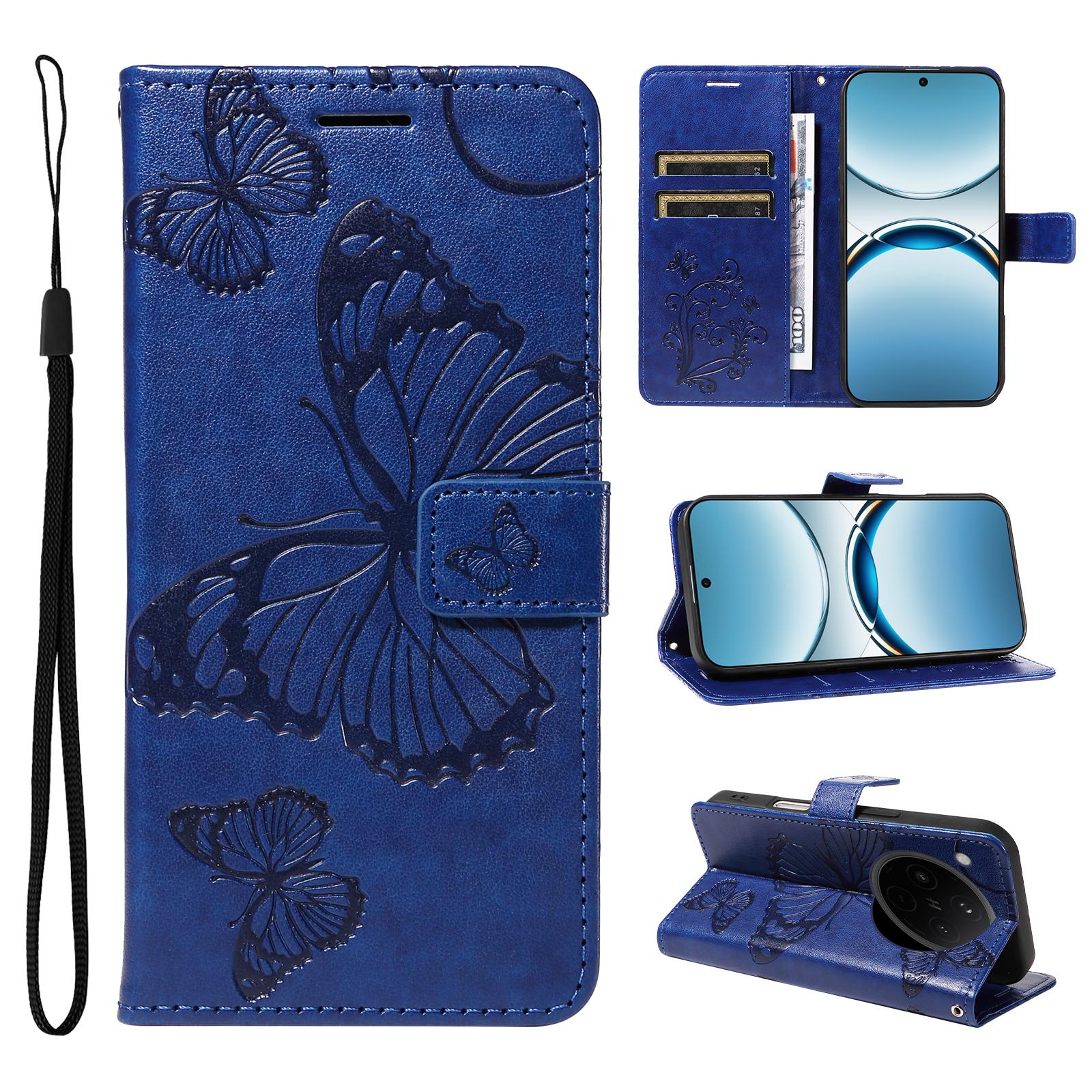 

For Oppo Find X8 5G Wallet Case Floral Butterfly Imprinted Leather Phone Cover Stand Blue