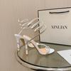 Xibeilove  Summer Fashion Rhinestone Sandals Women's Super High Heel Wrapped Open Toe Banquet Wedding Shoes Size 35-42