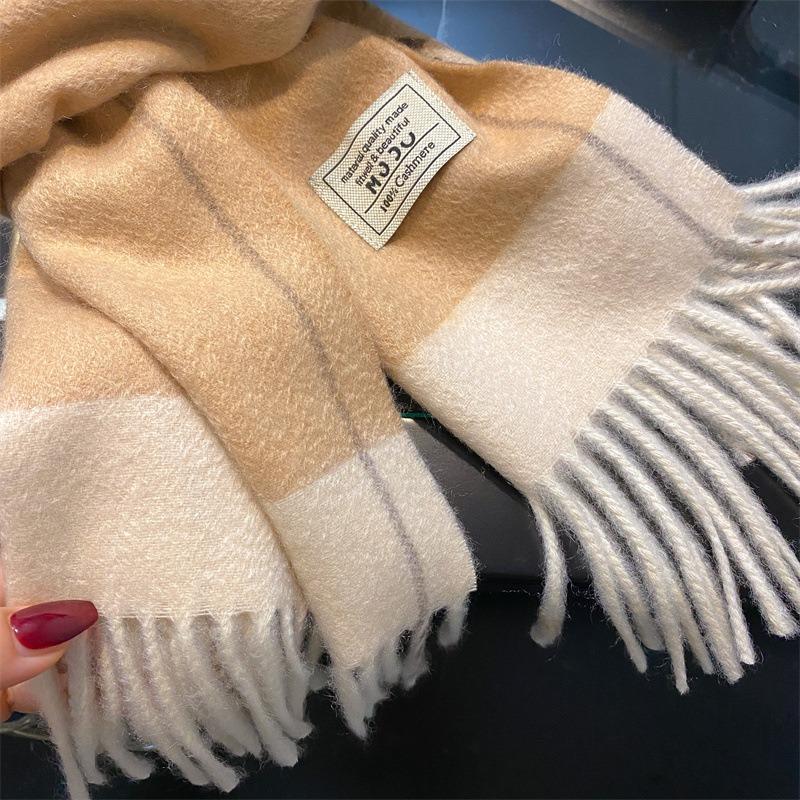 Water ripple pure cashmere double-sided contrasting scarf couple winter women