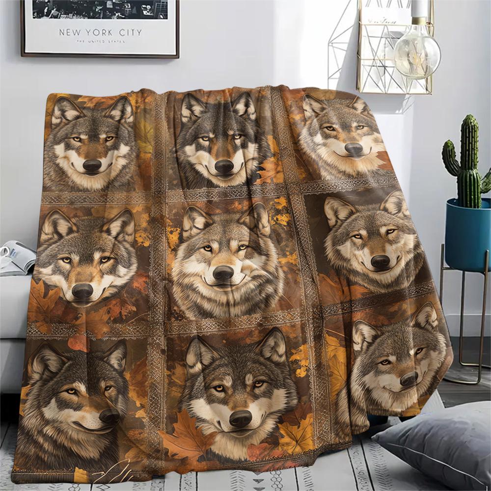 Koc Flanelowy z Nadrukiem Wilka, Wysokiej Jakości, Wygodny na Wszystkie Pory Roku, Wystrój Domu, Ciepło i Komfort, Idealny na Prezenty Świąteczne