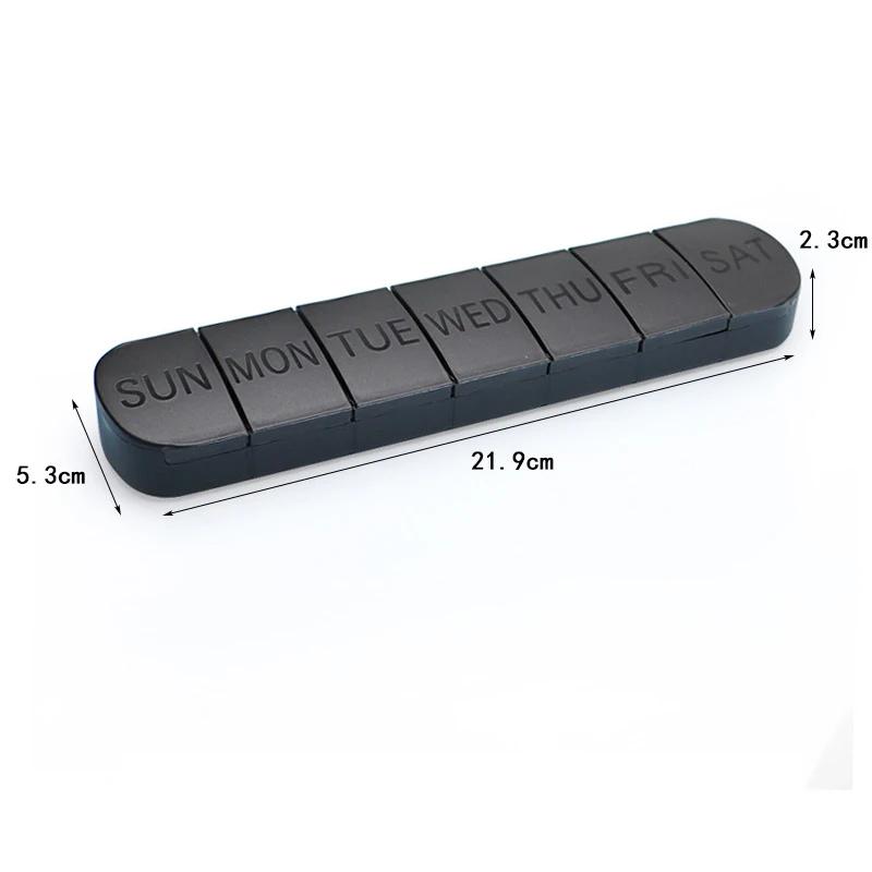 Portable Weekly Medicine Organizer Box - 7 Grid Single Row Long Strip Storage Container with Independent Covers for 7 Days