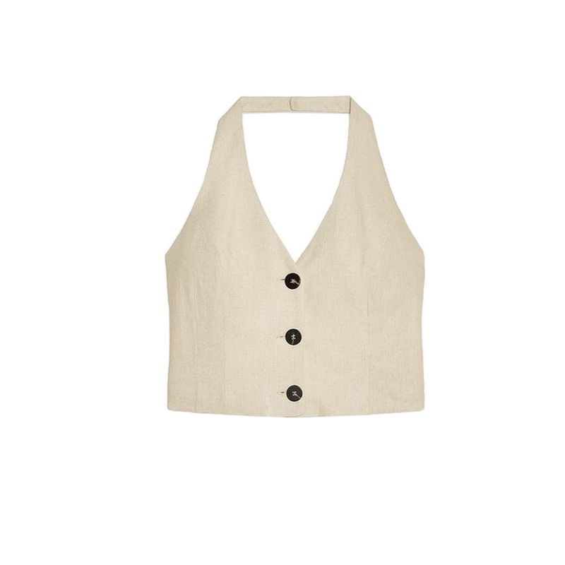 Linen Blend Hanging Collar Top 3207939 8118350 High Waist Skirts 2153939 8116350