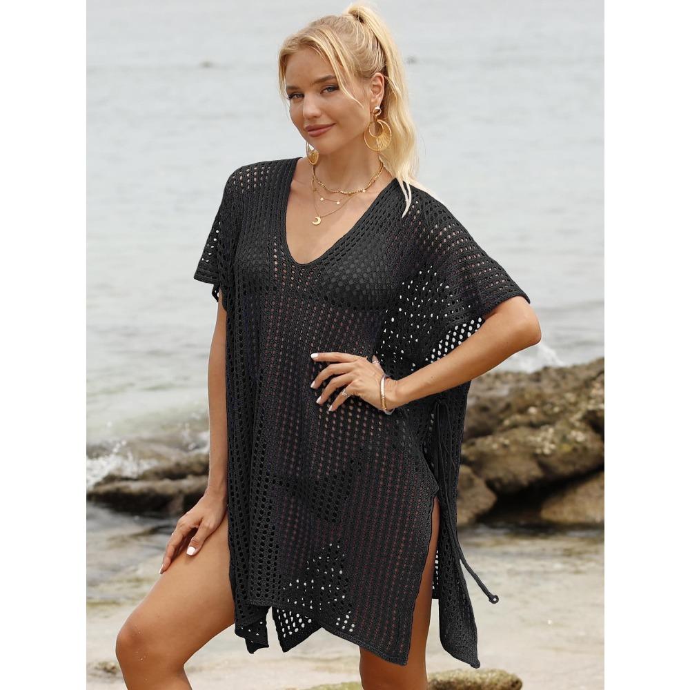 Women's Beach Bikini Top Machine-woven Shirt with Sexy Cutouts and Straps, Beach Skirt Dress Set