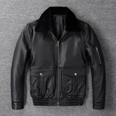 Men Leather Jacket Quilted Genuine Cow Natural Fur Collar A2 Jackets Flight Coat Man Clothing Autumn Winter