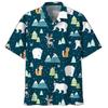Cute Polar Bear Pattern Aloha Shirt For Men 3D Printed Panda Animal Short Sleeve Loose Lapel Hawaiian Shirts Button Blouse